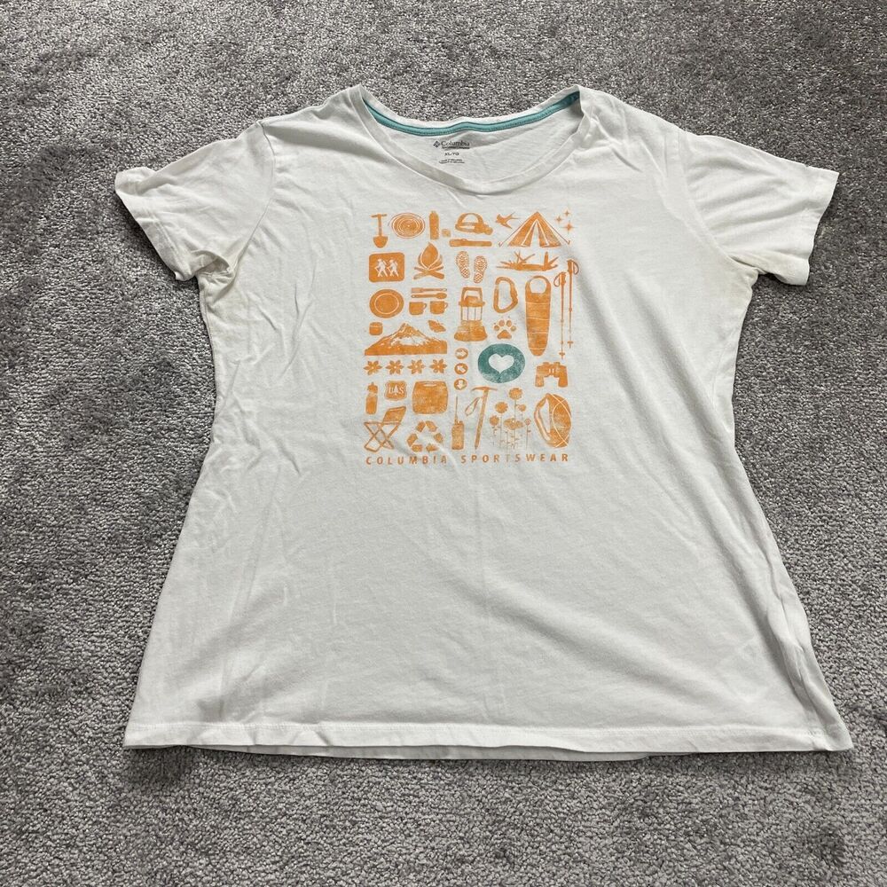 Columbia T-Shirt Kids Unisex XL White Graphic Short Sleeve Round Neck Cotton Top